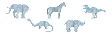 Mechanical Animals Assembled from Metal Parts Vector Setのイラスト素材