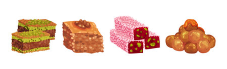 Tasty Oriental Sweets and Turkish Delights Vector Setのイラスト素材