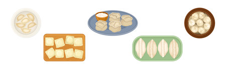 Various Dumplings of Cooked Dough with Filling Vector Setのイラスト素材