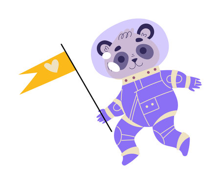 Cute Panda Astronaut Character in Space Suit Vector Illustrationのイラスト素材