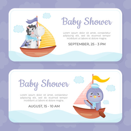 Baby Shower Invitation Card with Cute Animal Vector Templateのイラスト素材