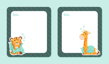 Note Card with Sleepy Animal with Cute Snout and Pillow Vector Templateのイラスト素材