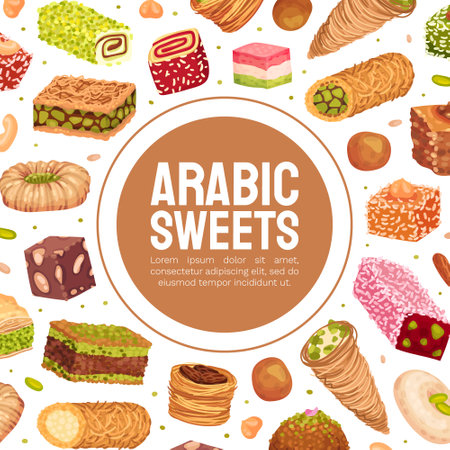 Eastern and Arabic Sweets Banner Design Vector Templateのイラスト素材