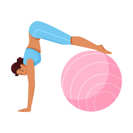 Young Female Doing Sport Activity with Fitball Vector Illustrationのイラスト素材