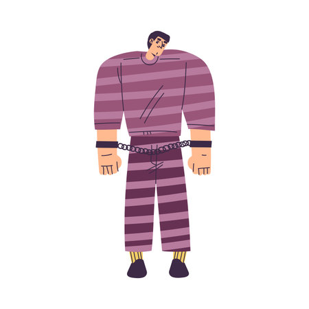 Man Criminal and Bandit Character in Striped Outfit with Chain Vector Illustrationのイラスト素材