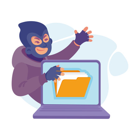 Cyber Swindler Man in Mask Hacking Internet Steal Money Vector Illustrationのイラスト素材