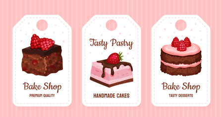 Delicious Dessert Food Tag Design with Sweet Pastry Vector Templateのイラスト素材