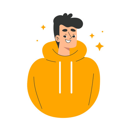 Happy Man with Emotion of Happiness Smiling Showing Facial Expression Vector Illustration