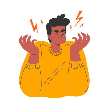 Angry Man with Emotion of Anger Showing Facial Expression Vector Illustrationのイラスト素材