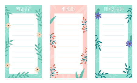 Flower Empty Note Card Design with Blooming Flora Vector Templateのイラスト素材