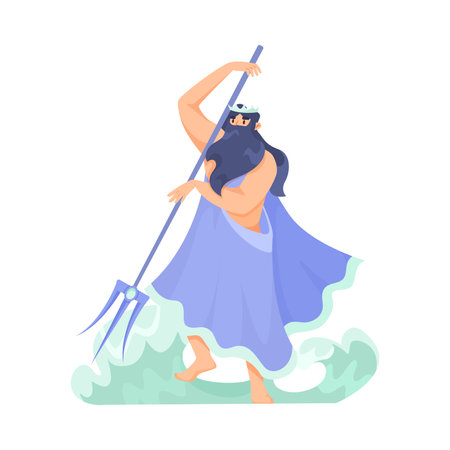Man Poseidon Ancient Greek God and Deity with Trident as Figure from Mythology Vector Illustrationのイラスト素材