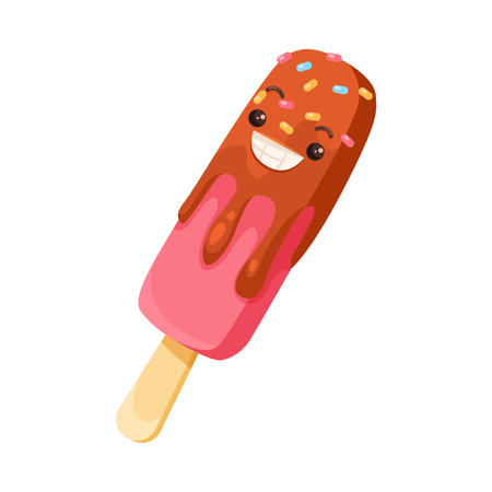 Ice Cream with Cute Face as Frozen Dessert Vector Illustrationのイラスト素材