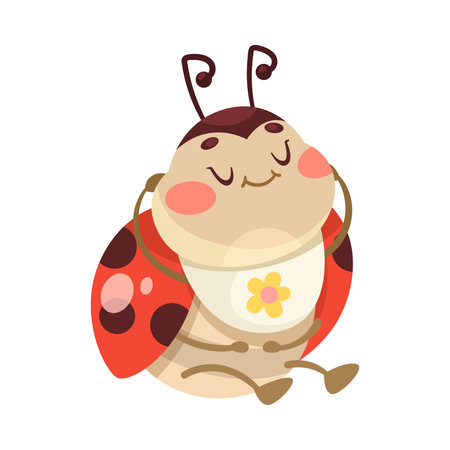 Cute Ladybug Character with Spotted Wings Sitting with Bib Vector Illustrationのイラスト素材