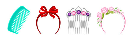 Hair Band or Clasp and Comb Accessory Vector Setのイラスト素材