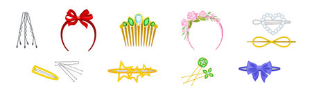Hair Band, Clasp, Clip and Headpin Accessory Vector Setのイラスト素材