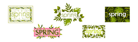 Spring Floral Composition with Flowers and Foliage Vector Setのイラスト素材