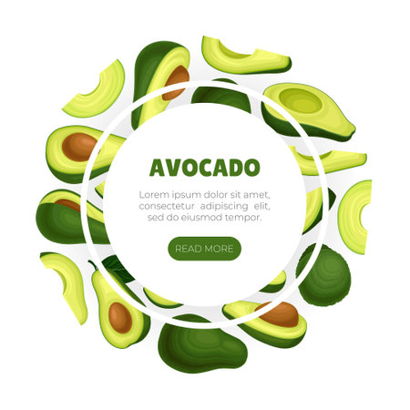 Avocado Banner and Poster Design with Green Fruit Vector Templateのイラスト素材