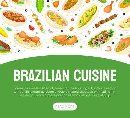 Brazilian Food and Dish Banner Design with Served Meal Vector Templateのイラスト素材