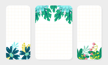 Flower Note Card Design with Lush Blooming Flora Vector Templateのイラスト素材