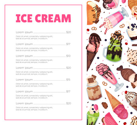 Tasty Ice Cream Food Banner Design with Frozen Dessert Vector Templateのイラスト素材