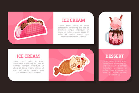 Tasty Ice Cream Food Sticker Design with Frozen Dessert Vector Templateのイラスト素材
