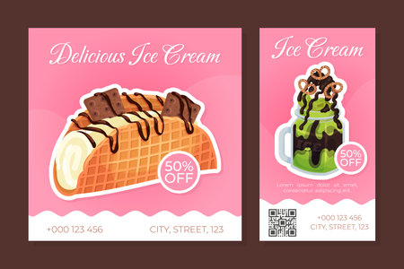 Tasty Ice Cream Food Card Design with Frozen Dessert Vector Templateのイラスト素材