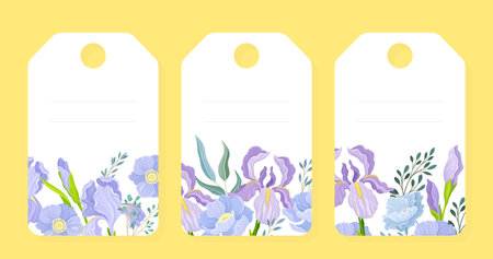 Iris Purple Flower Tag with Line Design Vector Templateのイラスト素材