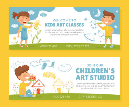 Creative Kids Drawing Banner Design Vector Templateのイラスト素材