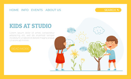 Creative Kids Drawing Banner Design Vector Templateのイラスト素材