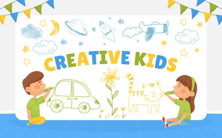 Creative Kids Drawing Banner Design Vector Templateのイラスト素材