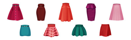 Different Skirts as Trendy Woman Clothes Vector Setのイラスト素材