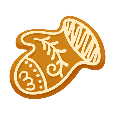 Mitten Gingerbread Cookie as Winter Homemade Sweet Snack with Sugar Glaze Vector Illustrationのイラスト素材