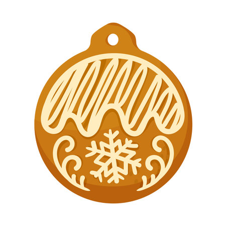 Bauble Gingerbread Cookie as Winter Homemade Sweet Snack with Sugar Glaze Vector Illustrationのイラスト素材