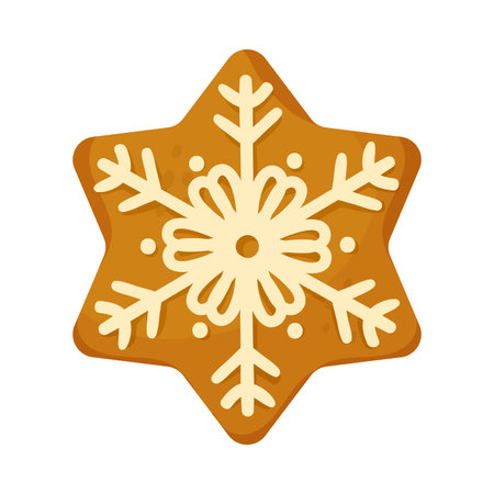 Snowflake Gingerbread Cookie as Winter Homemade Sweet Snack with Sugar Glaze Vector Illustrationのイラスト素材