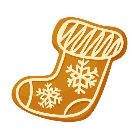 Stocking Gingerbread Cookie as Winter Homemade Sweet Snack with Sugar Glaze Vector Illustrationのイラスト素材