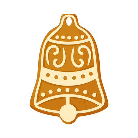 Bell Gingerbread Cookie as Winter Homemade Sweet Snack with Sugar Glaze Vector Illustrationのイラスト素材