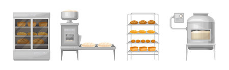 Bread Production and Wheat Crop Industry Vector Illustration Set
