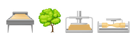 Wooden Furniture Production with Raw Timber Material Process Vector Setのイラスト素材