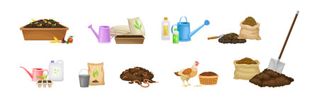 Organic Compost and Plant Fertilizer for Garden Work Vector Setのイラスト素材