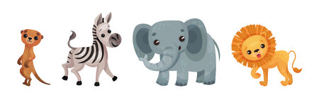 Cute African Animals and South Wild Fauna Vector Setのイラスト素材