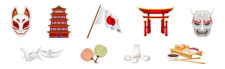 Japan Traditional Object and Famous Symbols Vector Setのイラスト素材
