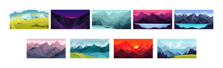 Scenic Mountain Landscapes and Nature View Vector Set