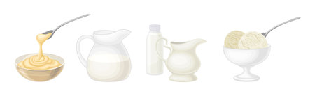 Different Dairy Food and Fresh Products Vector Setのイラスト素材