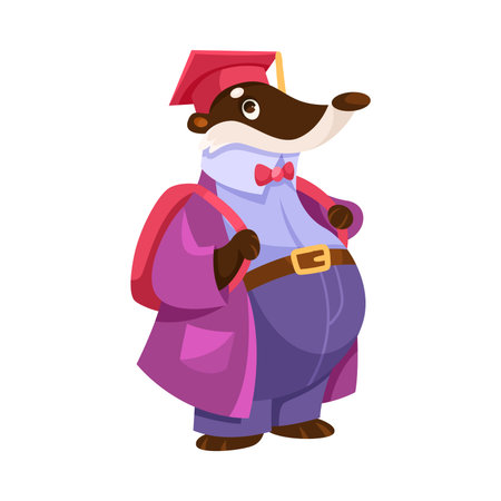 Badger in Graduation Hat with Backpack Going to School Vector Illustrationのイラスト素材