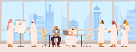 Arab Businessman in Office Working Engaged in Business Deal Vector Illustrationのイラスト素材
