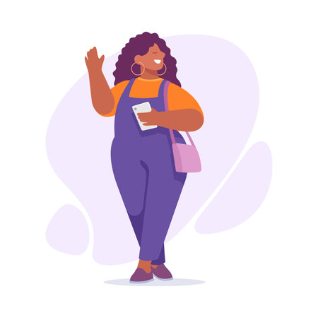 Body Positive Happy Woman Character with Cheerful Smile Vector Illustrationのイラスト素材