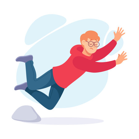 Falling Young Man Character Slip on the Ground Vector Illustrationのイラスト素材