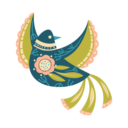 Folk Abstract Bird with Ornament and Decor Vector Illustrationのイラスト素材