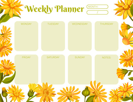 Arnica Herb Nature Week Planner Design with Meadow Flower Vector Templateのイラスト素材