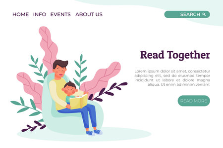 Landing Page with Happy Man Father Reading Book to Baby Vector Illustrationのイラスト素材